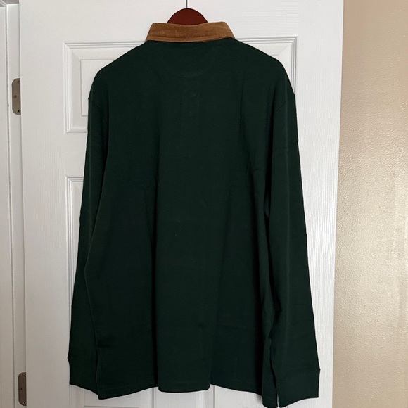 Polo by Ralph Lauren Men's Dark Green Shirt with Brown Collar - Picture 2 of 5